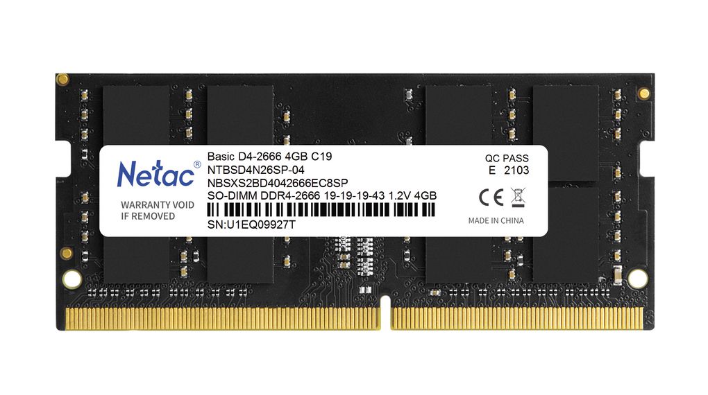 Barette Mémoire 4GB DDR4 SODIMM 2666Mhz C19 1.2V NTBSD4N26SP-04